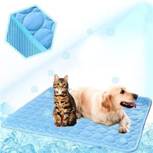 Washable Dog Cooling Mat Ice Silk Pet Self Cooling Pad Blanket (40x28 in, Blue)